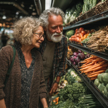 Persoane în vârstă bucurându-se de o masă sănătoasă